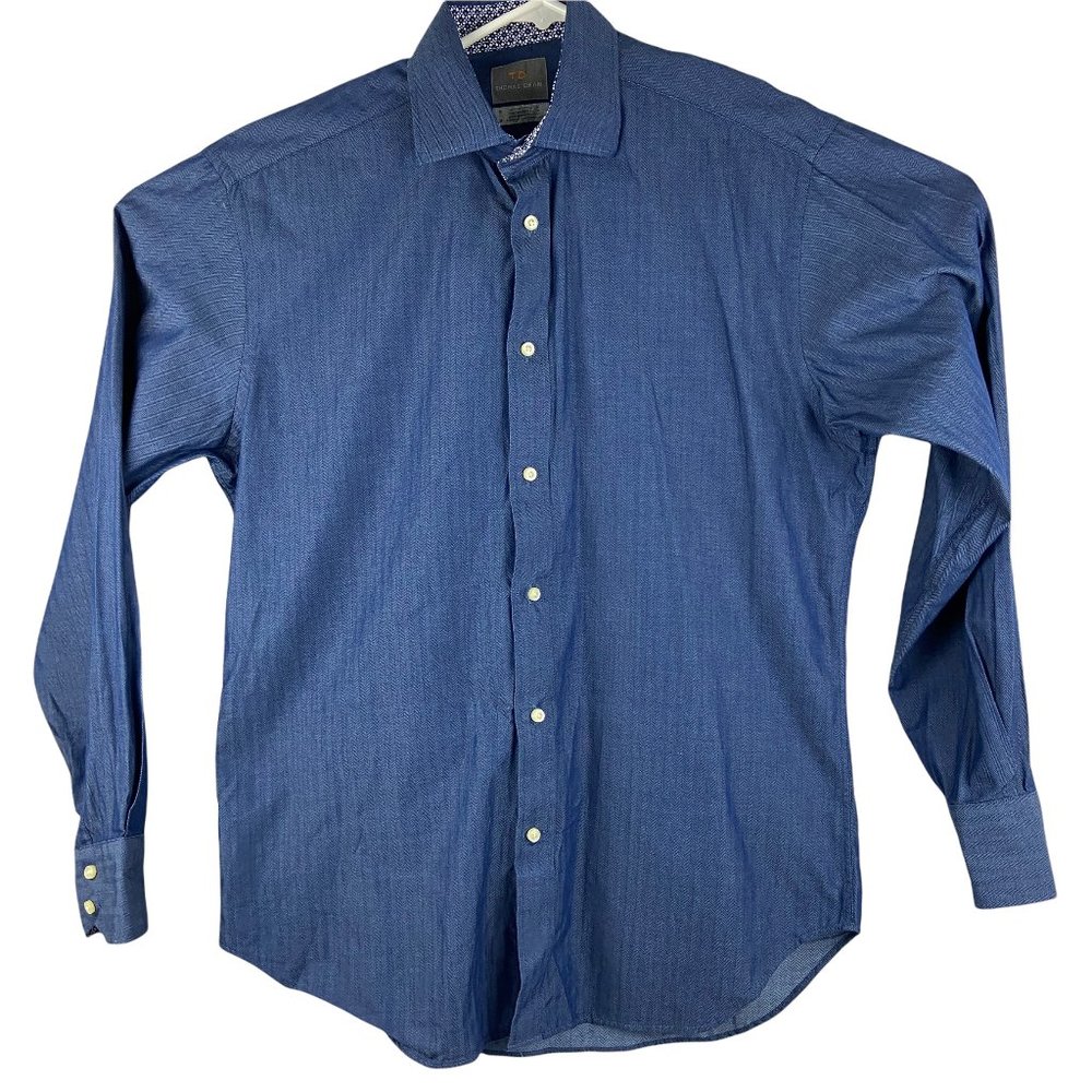 TD THOMAS DEAN Long Sleeve Button Up Shirt Blue White Flip Cuff  Medium